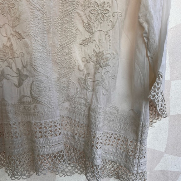 Johnny Was Beautiful Womens Ivory Floral Embroidered Long Sleeve Top Size Medium - Picture 5 of 8